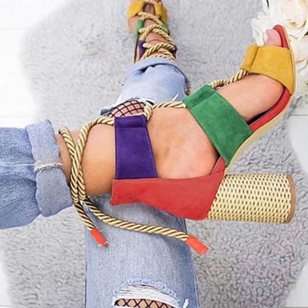 Yasirun Color Block Lace up Heels - Picture 2 of 3